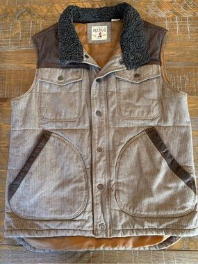 RedHead Men's Herringbone Brown and Black Sherpa Collar Work Vest, Size Small